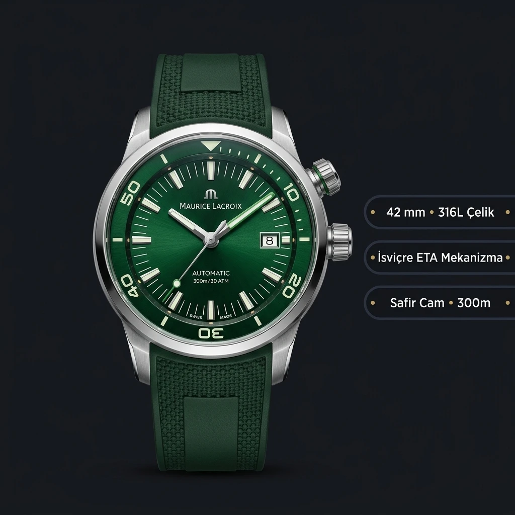 Maurice Lacroix Pontos S Yeşil Kadran Otomatik Kauçuk Kordon Super Clone ETA Saat
