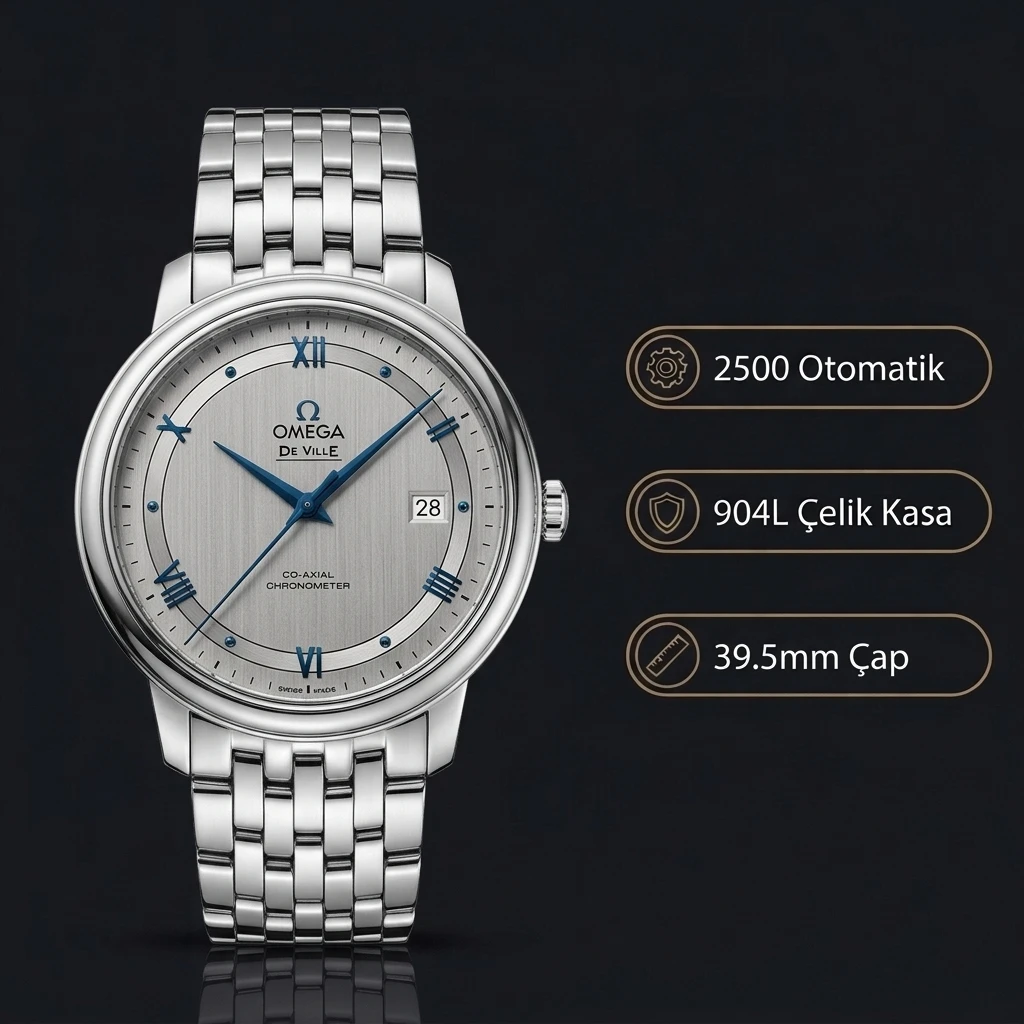 Omega 39.5 mm 424.10.40 De Ville Co Axial Gri Kadran Çelik Super Clone ETA Saat