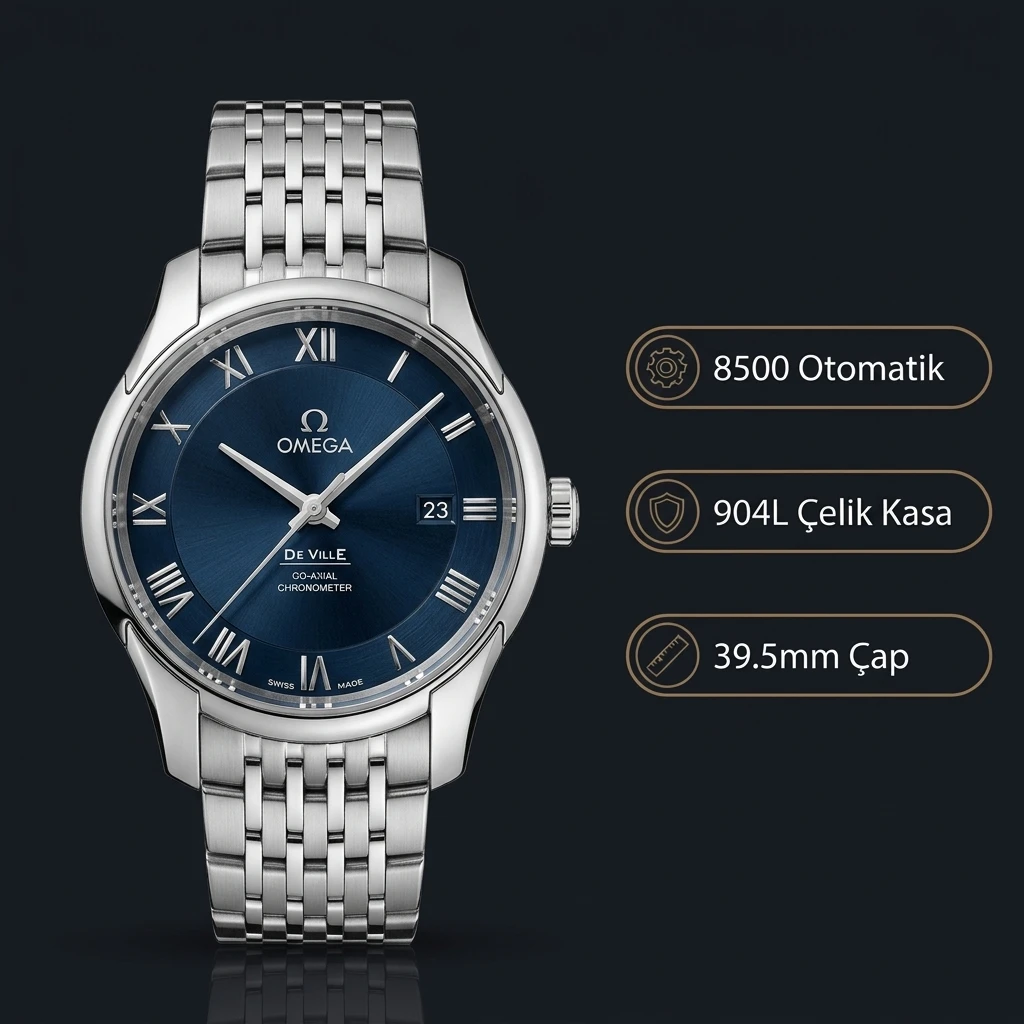 Omega 39.5 mm 424.10.40 De Ville Co Axial Mavi Kadran Çelik Super Clone ETA Saat