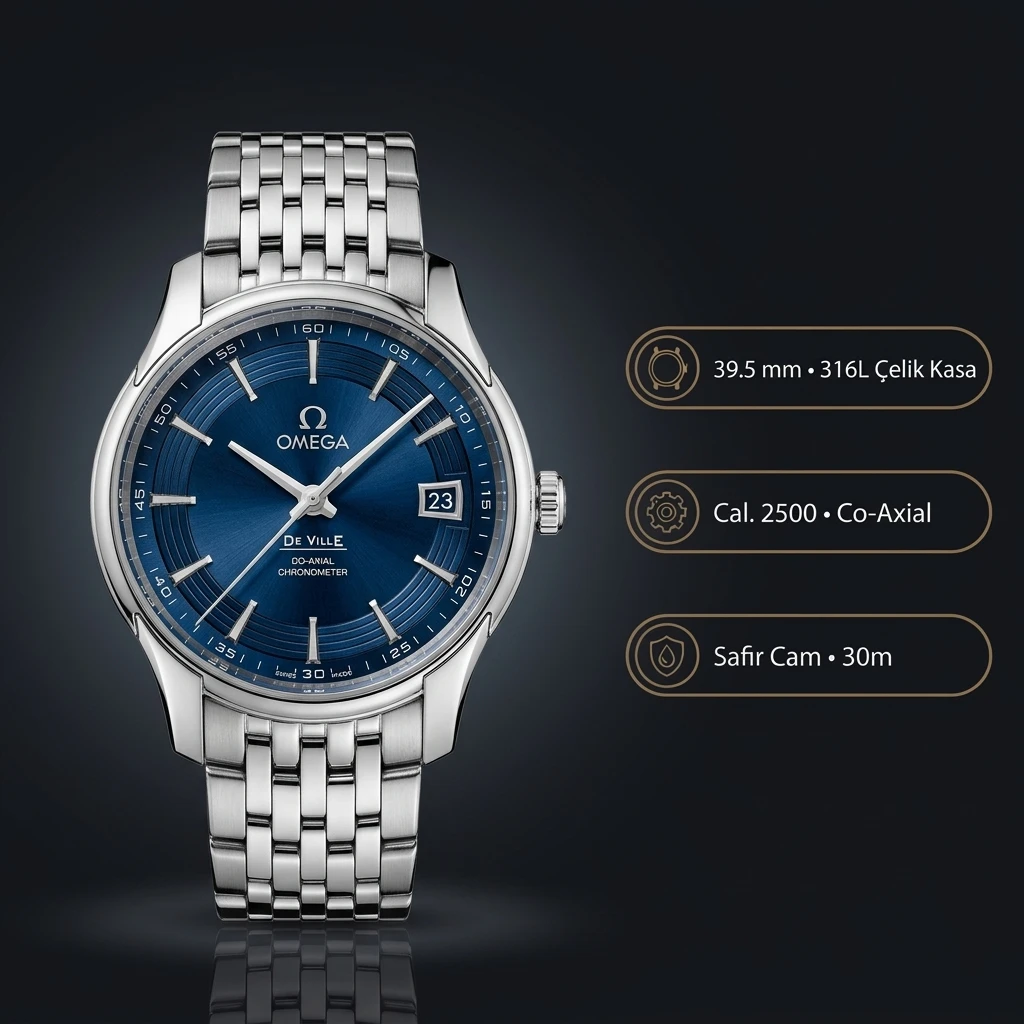 Omega 39.5 mm 424.10.40 De Ville Mavi Kadran Çelik Kordon Super Clone ETA Saat