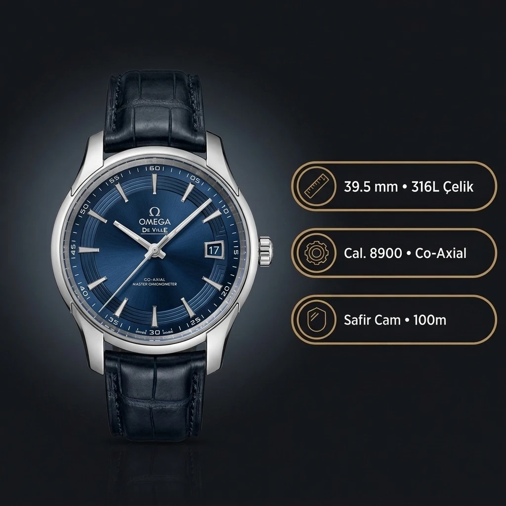 Omega 39.5 mm 424.10.40 De Ville Mavi Kadran Mavi Deri Super Clone ETA Saat