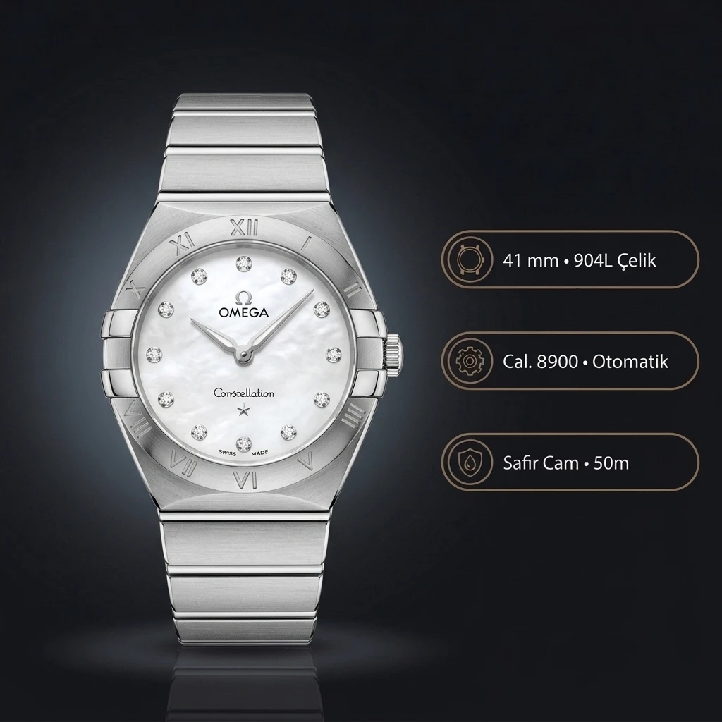 Omega 41 mm 131.20.41 Constellation Beyaz Kadran Çelik Super Clone ETA Saat