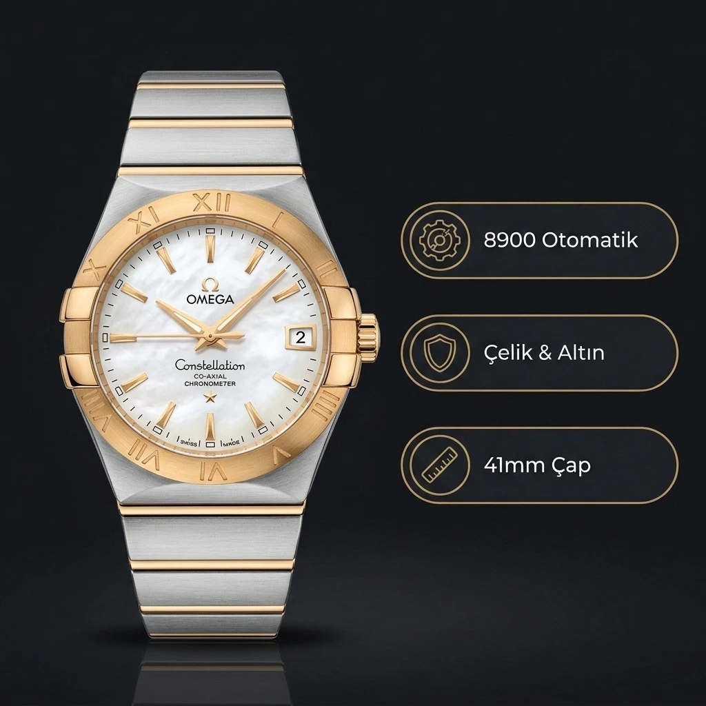 Omega 41 mm 131.20.41 Constellation Beyaz Kadran Çelik Gold Super Clone ETA Saat