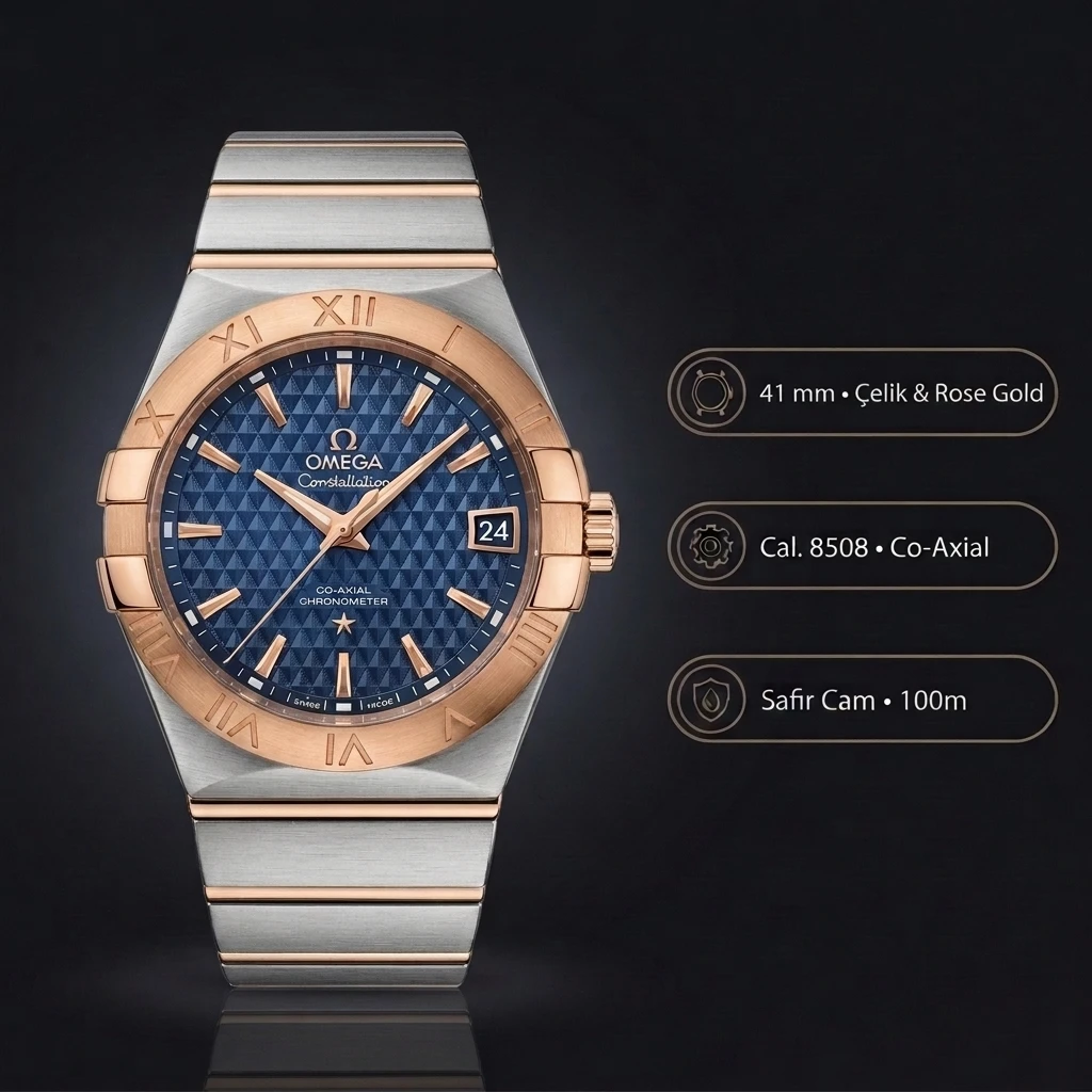 Omega 41 mm 131.20.41 Constellation Rose Kasa Mavi Kadran Çelik Kordon Super Clone ETA Saat