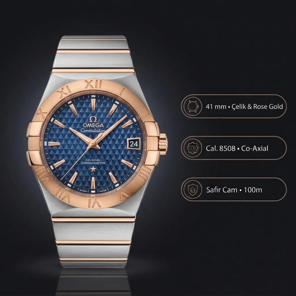 Omega 41 mm 131.20.41 Gmt Master Ii Constellation Rose Kasa Gri Kadran Çelik Kordon Super Clone ETA Saat