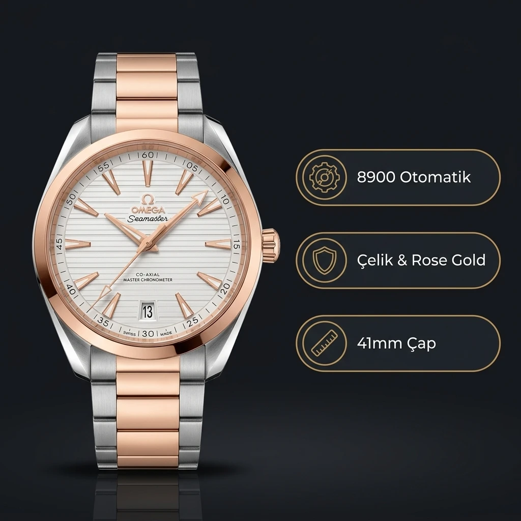 Omega 41 mm 220.10.41 Seamaster Aqua Terra Beyaz Kadran Çelik Gold Super Clone ETA Saat