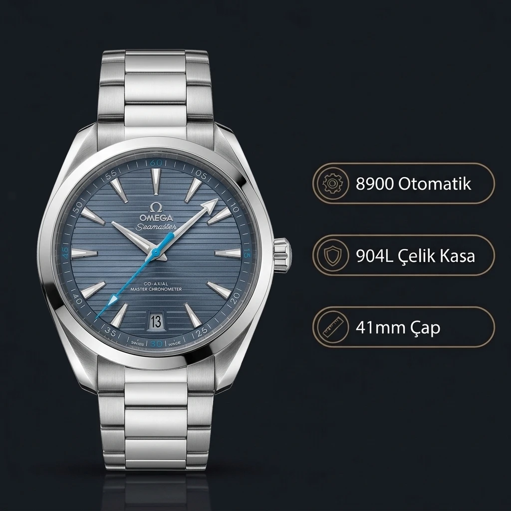Omega 41 mm 220.10.41 Seamaster Aqua Terra Mavi Kadran Çelik Super Clone ETA Saat