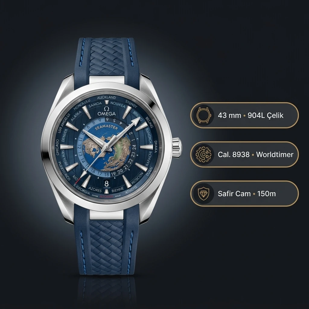 Omega 41 mm 220.10.41 Seamaster Aqua Terra Mavi Moonphase Kauçuk Kordon Super Clone ETA Saat