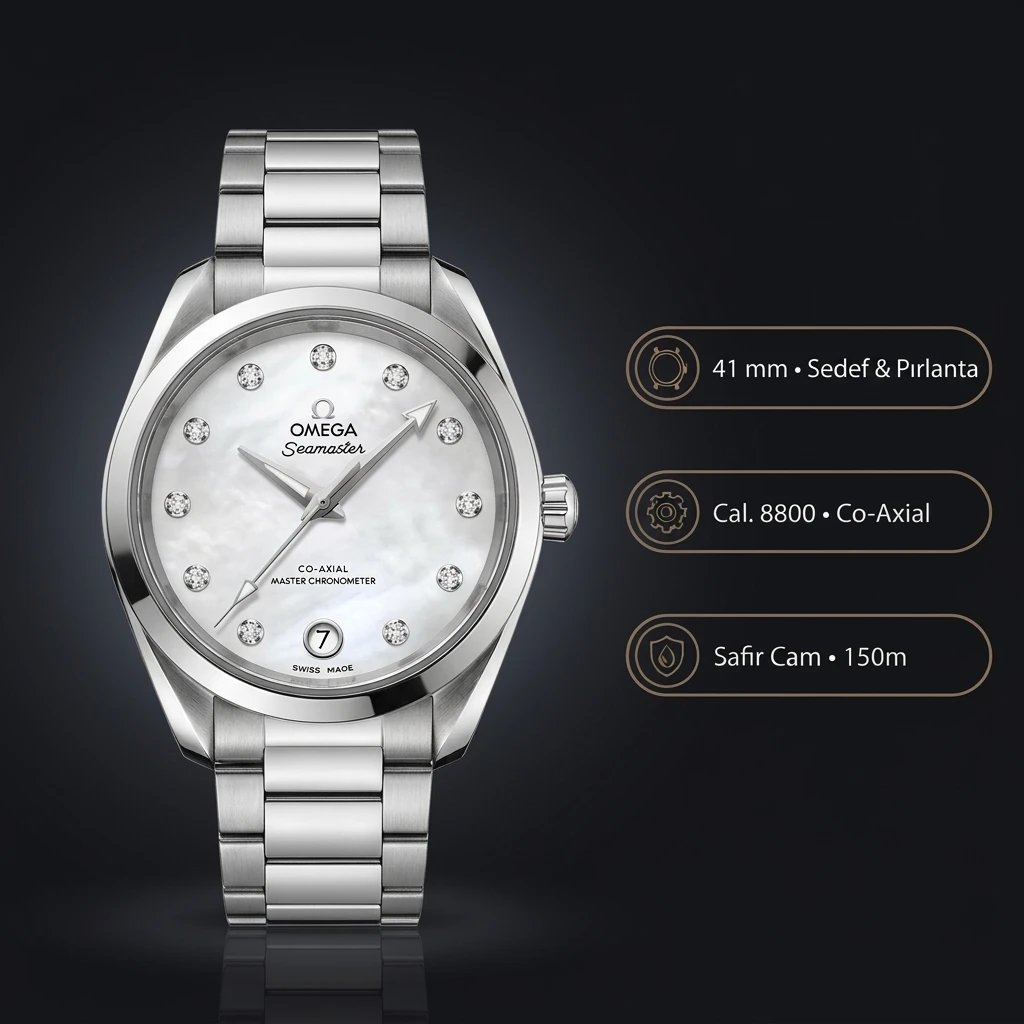 Omega 41 mm 220.10.41 Seamaster Aqua Terra Sedef Kadran Çelik Kordon Super Clone ETA Saat