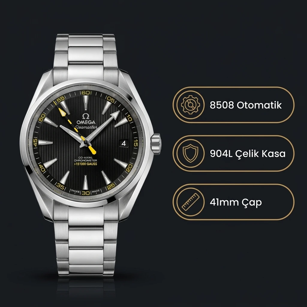 Omega 41 mm 220.10.41 Seamaster Aqua Terra Siyah Kadran Çelik Super Clone ETA Saat