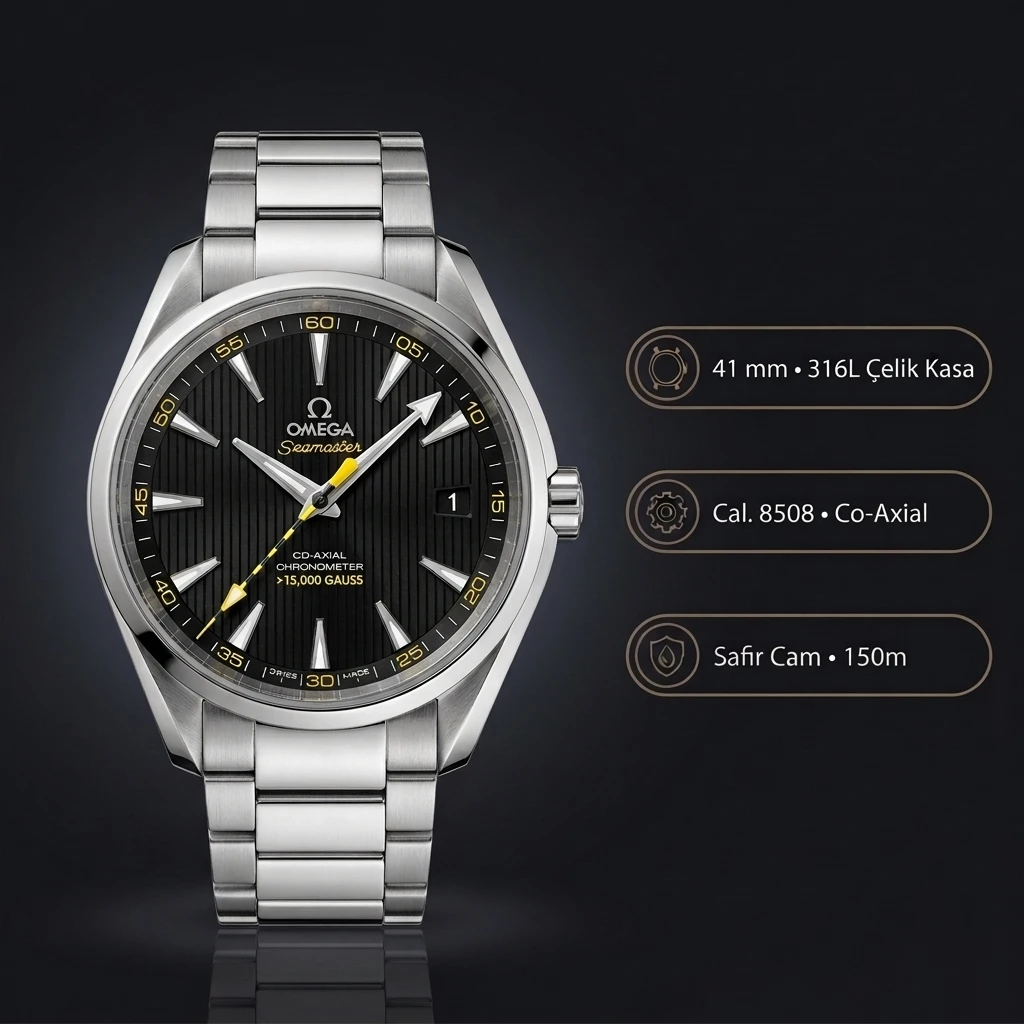 Omega 41 mm 220.10.41 Seamaster Aqua Terra Siyah Kadran Çelik Kordon Super Clone ETA Saat