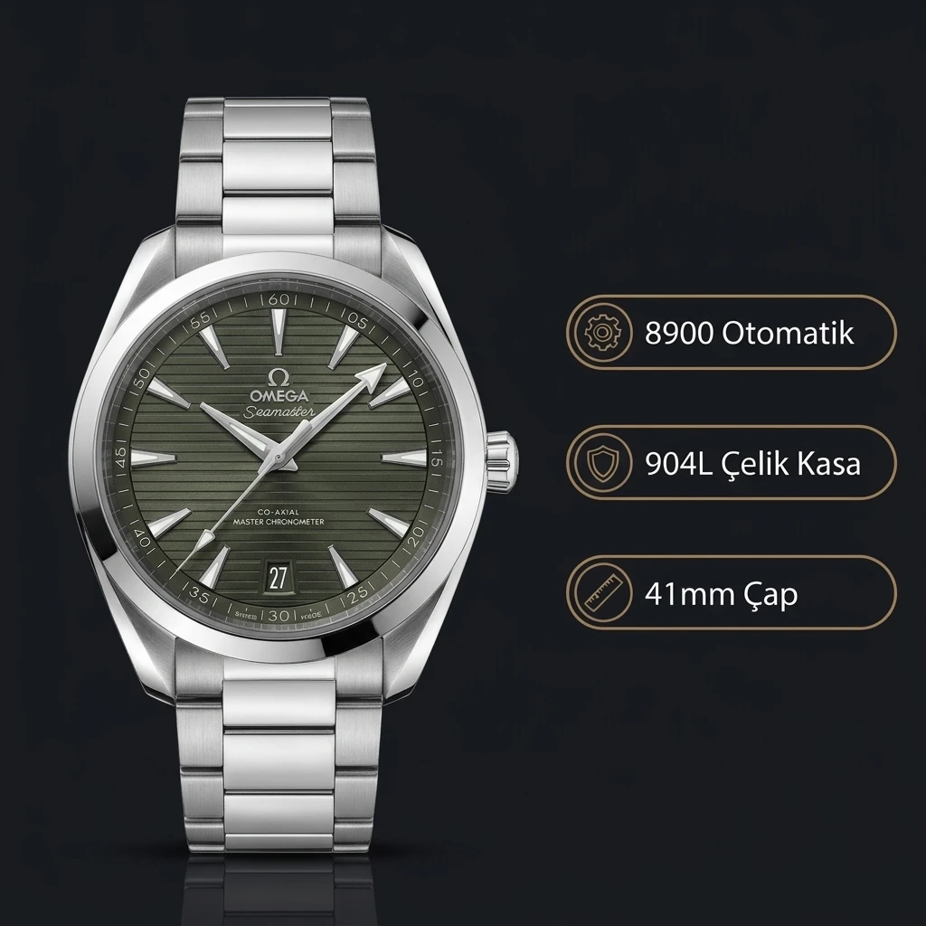 Omega 41 mm 220.10.41 Seamaster Aqua Terra Yeşil Kadran Çelik Super Clone ETA Saat