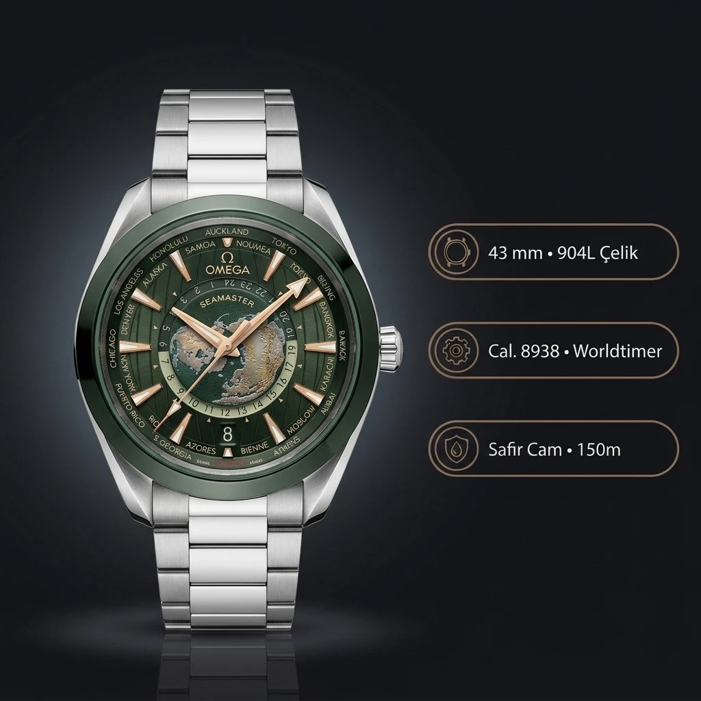 Omega 41 mm 220.10.41 Seamaster Aqua Terra Yeşil Tourbillon Çelik Super Clone ETA Saat