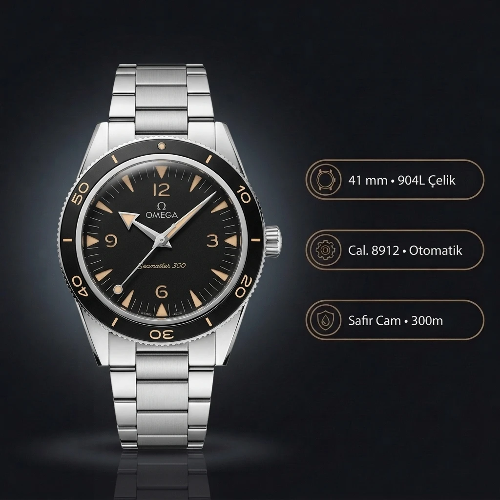 Omega 41 mm 234.30.41 Seamaster 300 Siyah Kadran Çelik Deniz Super Clone ETA Saat