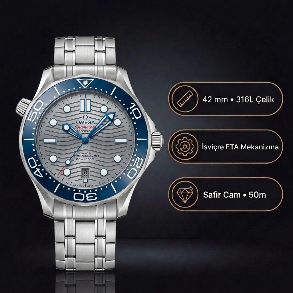 Omega 42 mm 210.30.42 Seamaster Diver 300 M Gray Dial Super Clone ETA Saat