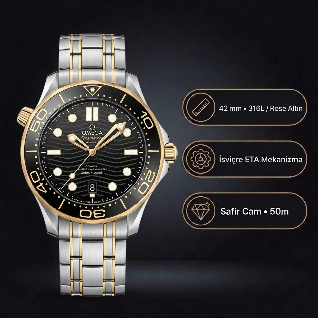 Omega 42 mm 210.30.42 Seamaster Diver 300 M Rose Steel Super Clone ETA Saat
