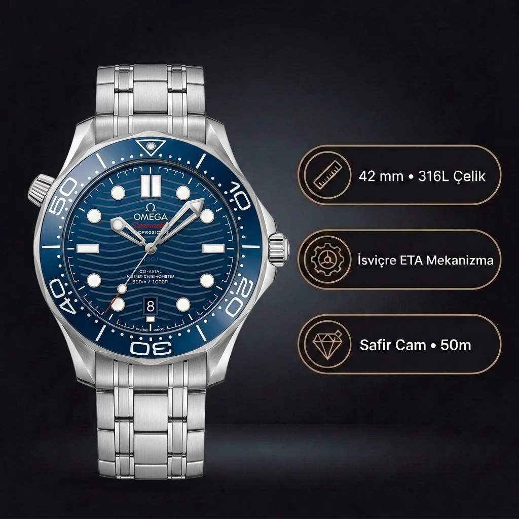 Omega 42 mm 210.30.42 Seamaster Diver 300 M Steel Blue Automatic Super Clone ETA Saat