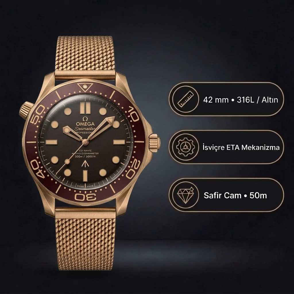 Omega 42 mm 210.30.42 Seamaster Diver 300m Bronze Gold Burgundy Red Super Clone ETA Saat