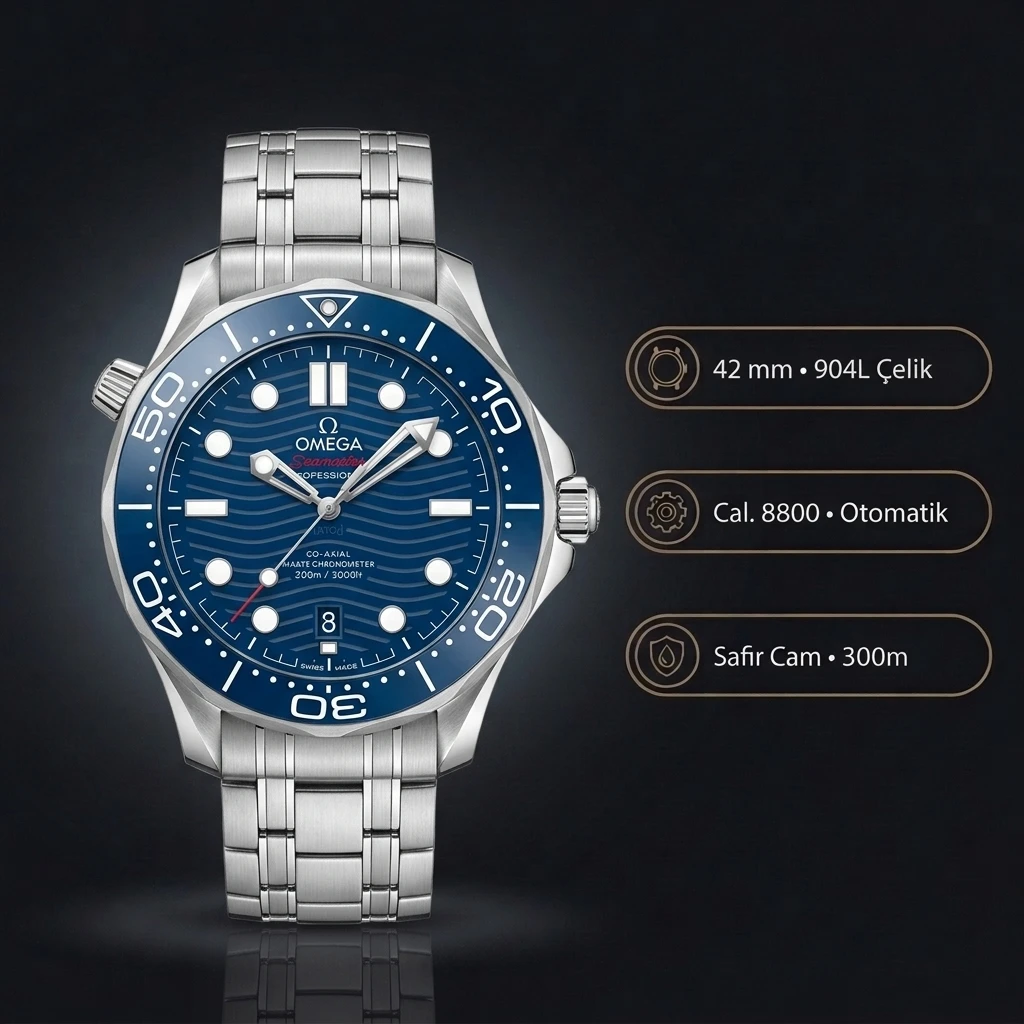 Omega 42 mm 210.30.42 Seamaster Diver 300m Mavi Kadran Çelik Derin Super Clone ETA Saat