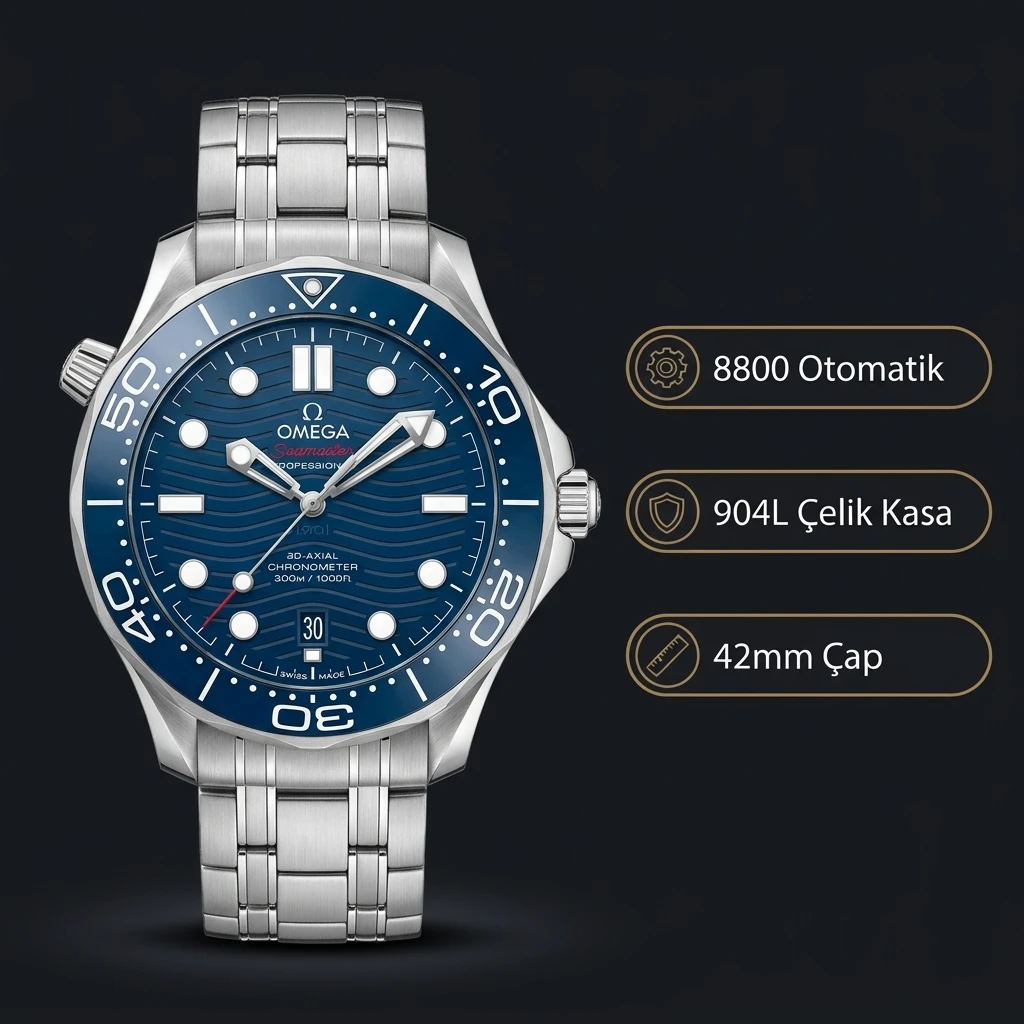 Omega 42 mm 210.30.42 Seamaster Diver 300m Mavi Kadran Çelik Super Clone ETA Saat