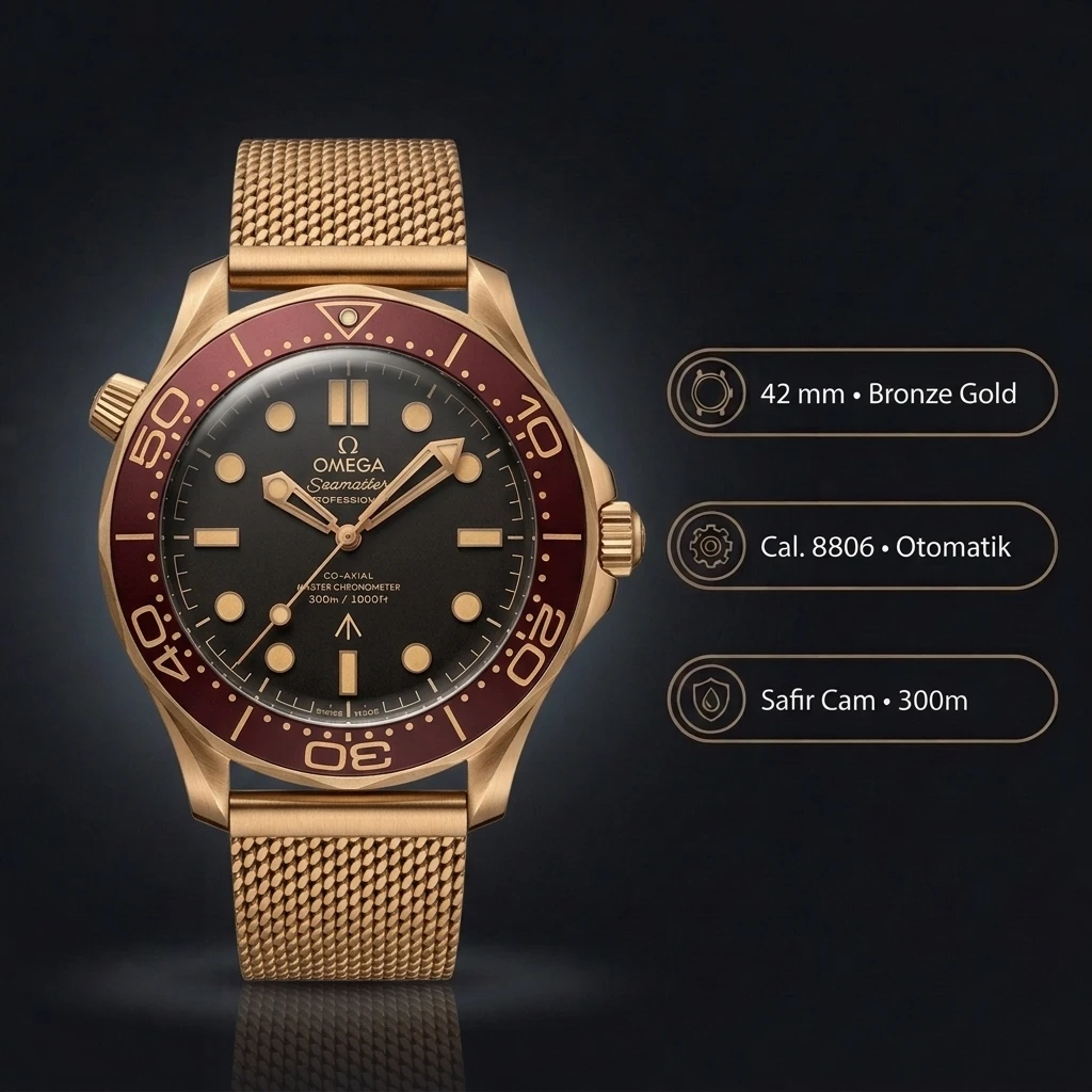 Omega 42 mm 210.30.42 Seamaster Diver 300m Siyah Kadran Kırmızı Bezel Altın Orgu Super Clone ETA Saat