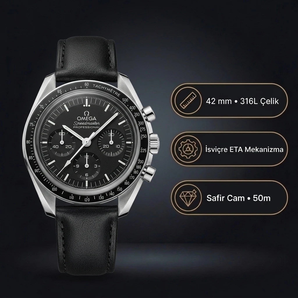 Omega 42 mm 310.30.42 Speedmaster Moonwatch Siyah Deri Kordon Venus75 Super Clone ETA Saat