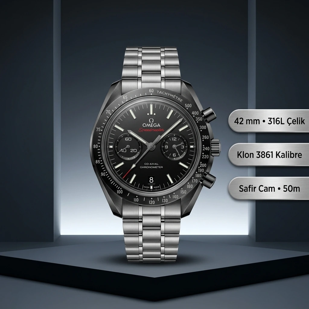 Omega 42 mm 310.30.42 Speedmaster Siyah Kadran Kordon Super Clone ETA Saat