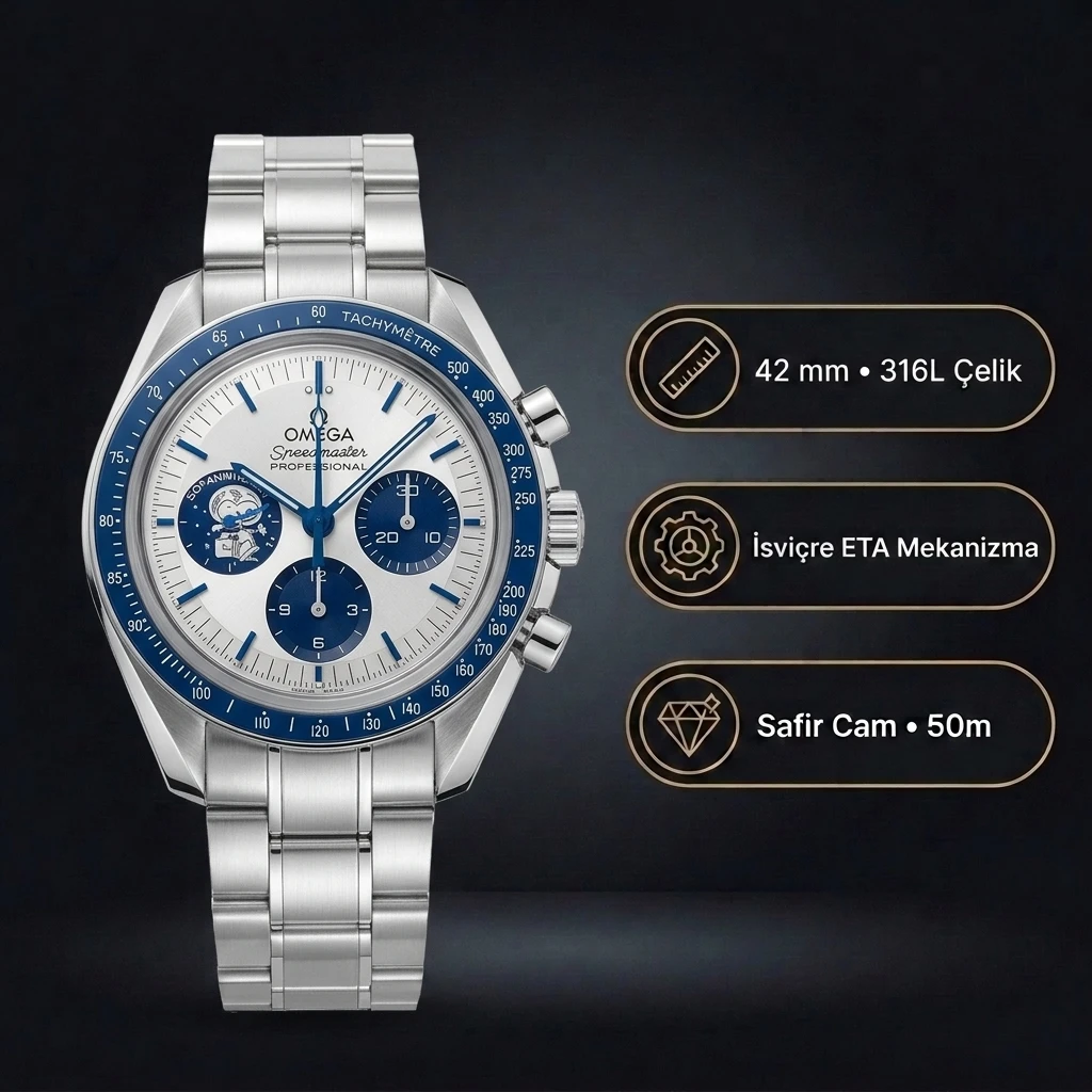 Omega 42 mm 310.32.42 Speedmaster Snoopy Çelik Kordon Super Clone ETA Saat