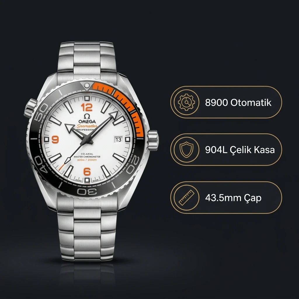 Omega 43.5 mm 215.30.44 Seamaster Planet Ocean 600m Beyaz Kadran Çelik 435mm Super Clone ETA Saat