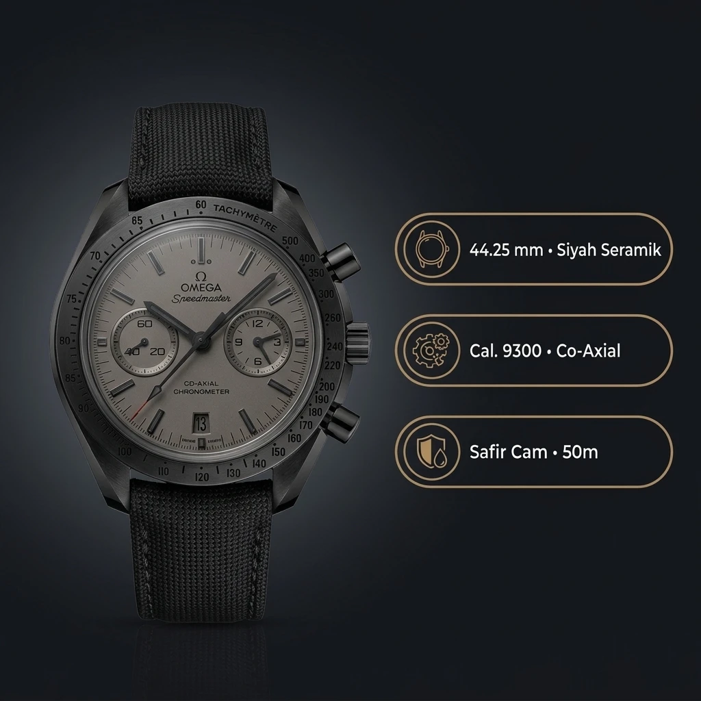 Omega 44.25 mm 311.92.44 Speedmaster Dark Side Of The Moon Gri Kadran Seramik Kasa Nato Kordon Super Clone ETA Saat