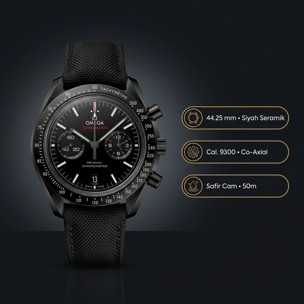 Omega 44.25 mm 311.92.44 Speedmaster Dark Side Of The Moon Siyah Mavi Kadran Seramik Kasa Nato Kordon Super Clone ETA Saat