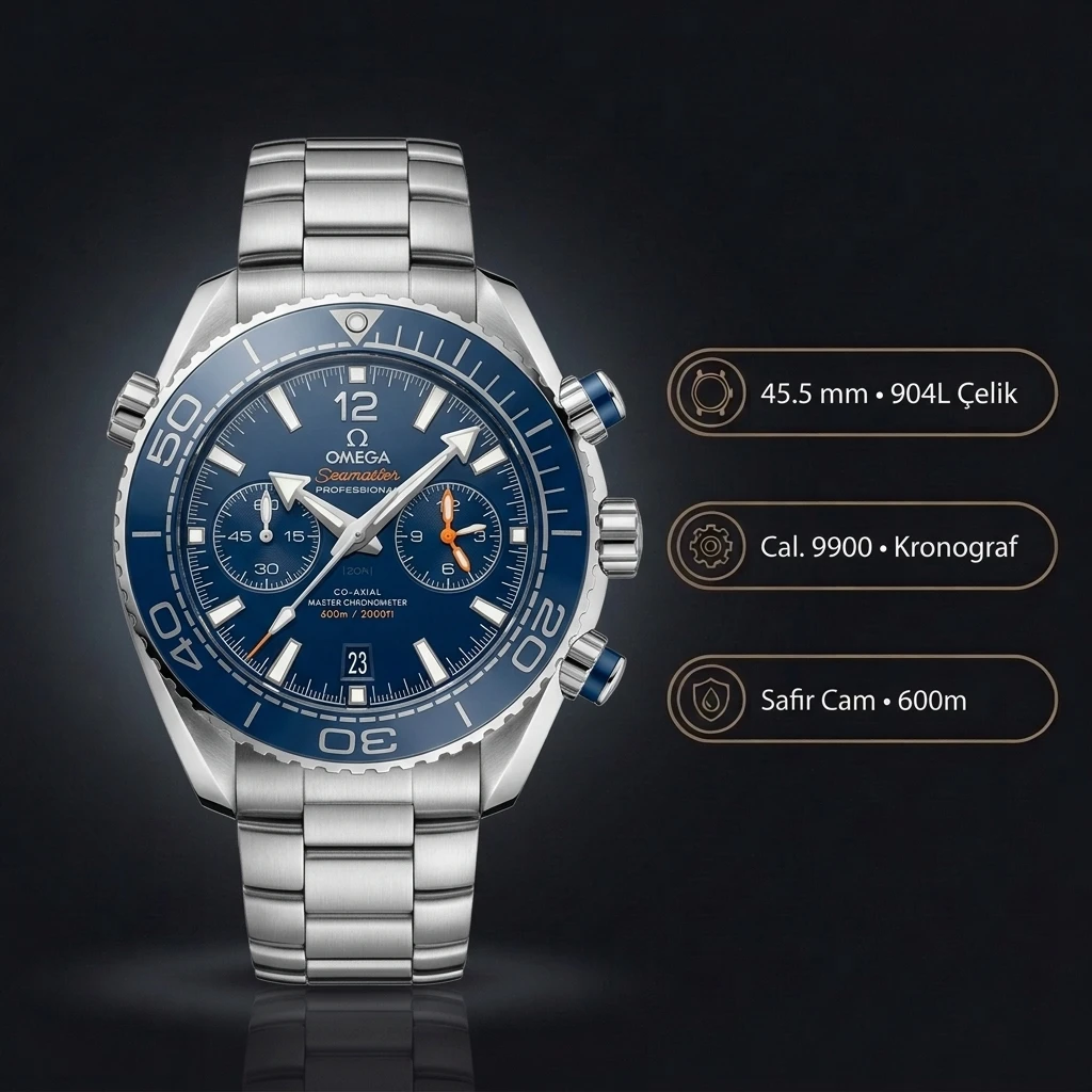 Omega 45.5 mm 215.92.46 Seamaster Planet Ocean Mavi Chronograph Çelik Super Clone ETA Saat