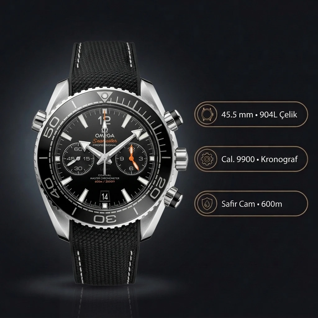 Omega 45.5 mm 215.92.46 Seamaster Planet Ocean Siyah Chronograph Kordon Super Clone ETA Saat