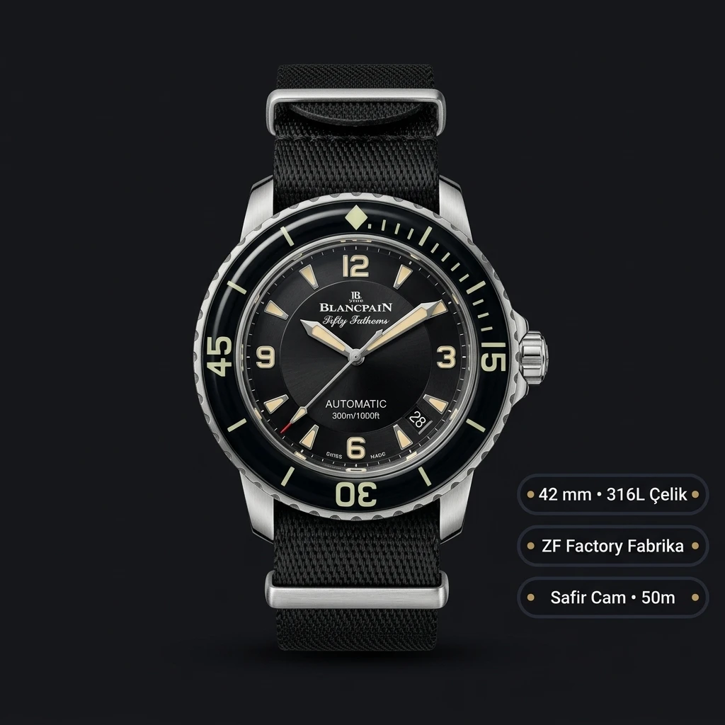 Blancpain Fifty Fathoms Siyah Kadran Nato Otomatik Super Clone ETA Saat