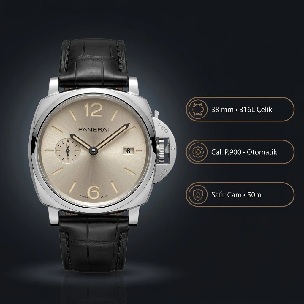 Panerai 38 mm PAM01336 Luminor Due Gri Kadran Klasik Super Clone ETA Saat