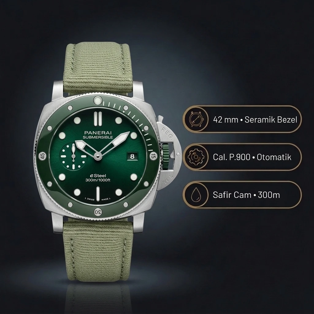 Panerai 42 mm PAM01069 Submersible Yeşil Kadran Nato Super Clone ETA Saat