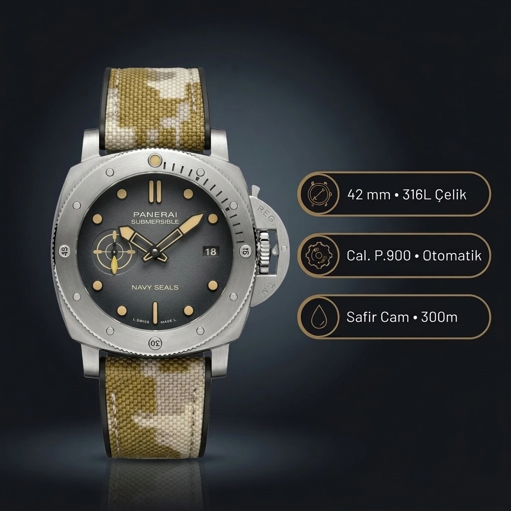 Panerai 42 mm PAM01222 Submersible Titanyum Gri Kadran Nato Super Clone ETA Saat