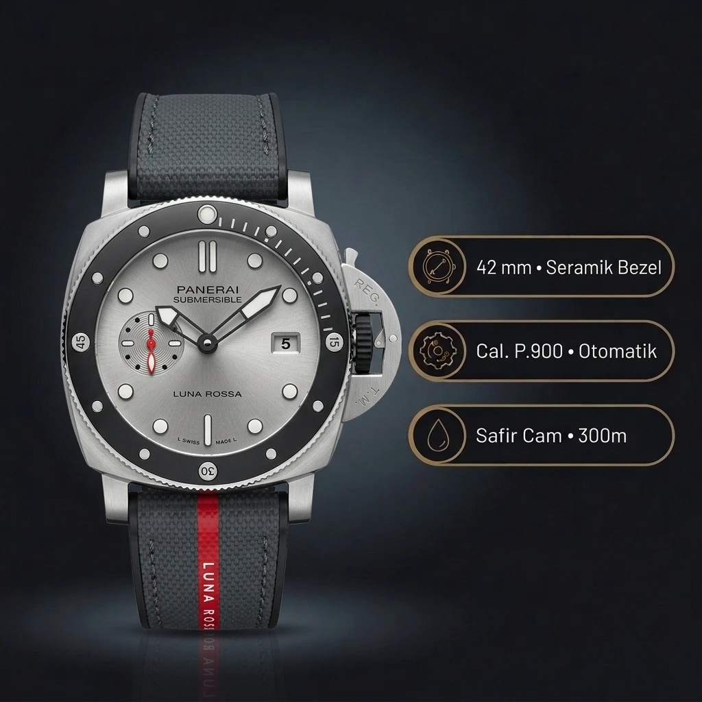 Panerai 42 mm PAM01222 Submersible Titanyum Siyah Kadran Klasik Super Clone ETA Saat