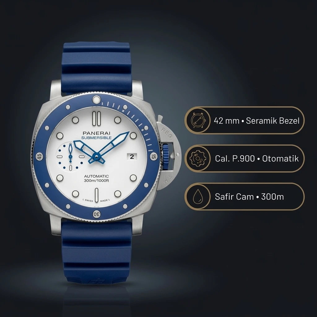 Panerai 42 mm PAM01664 Submersible Mavi Kadran Mavi Bezel Super Clone ETA Saat