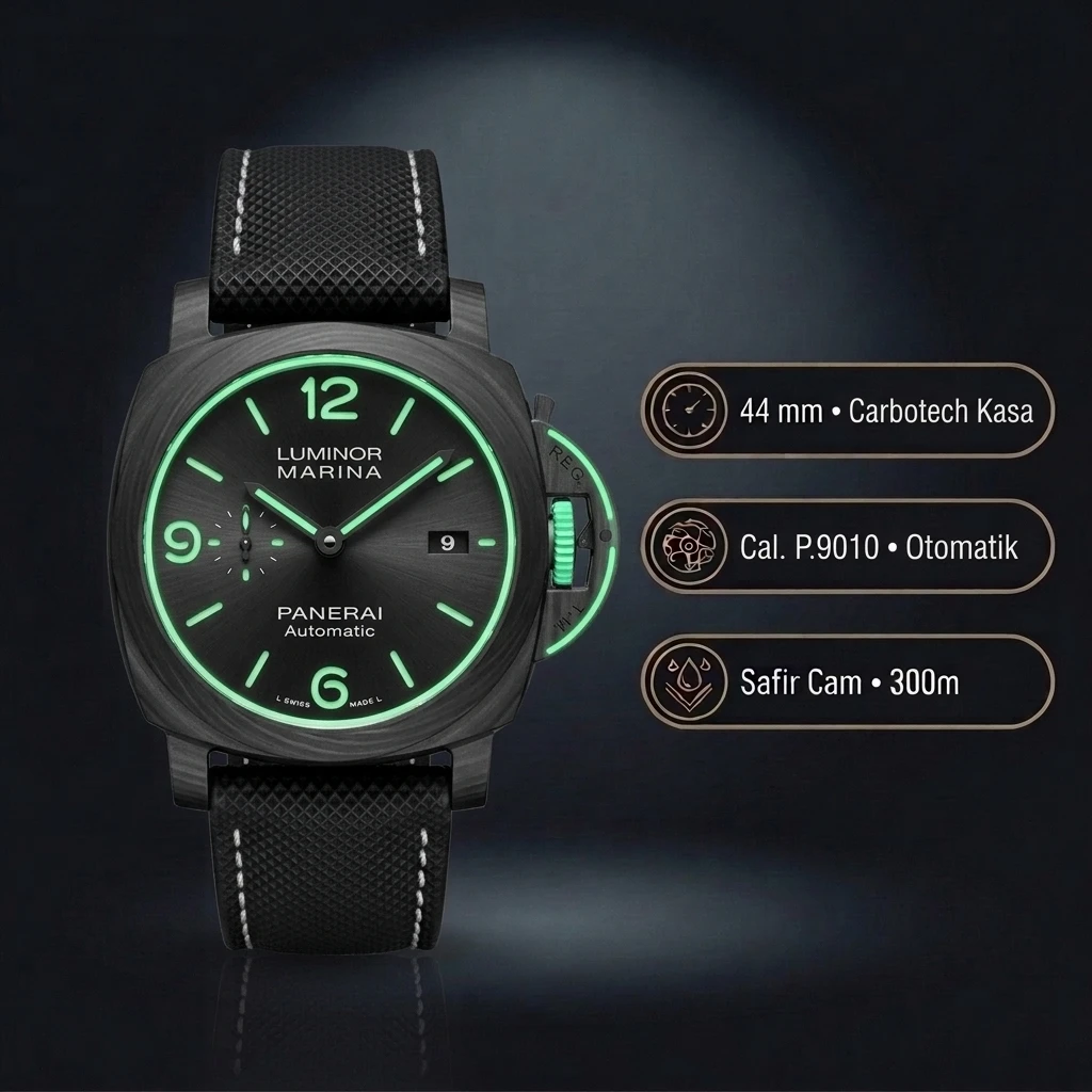 Panerai 44 mm PAM01226 Luminor Marina Karbon Yeşil Kadran Super Clone ETA Saat