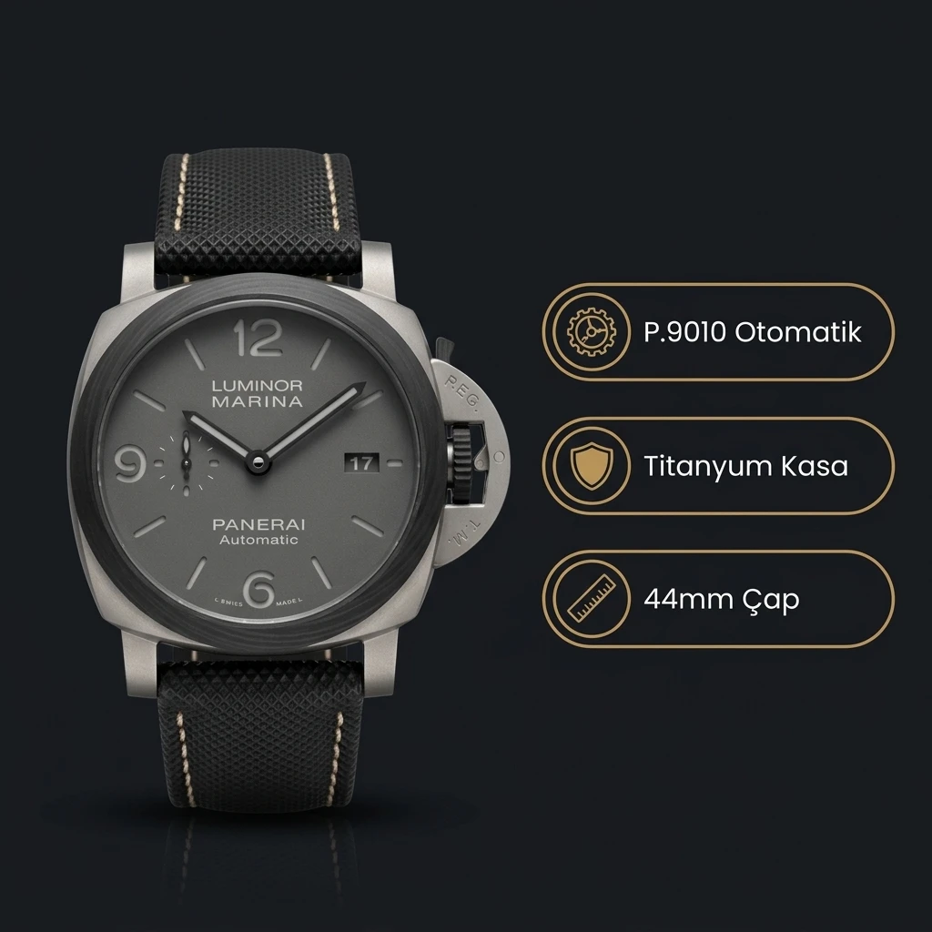 Panerai 44 mm PAM01312 Luminor Marina Gri Kadran Titanyum Deri Kordon Super Clone ETA Saat