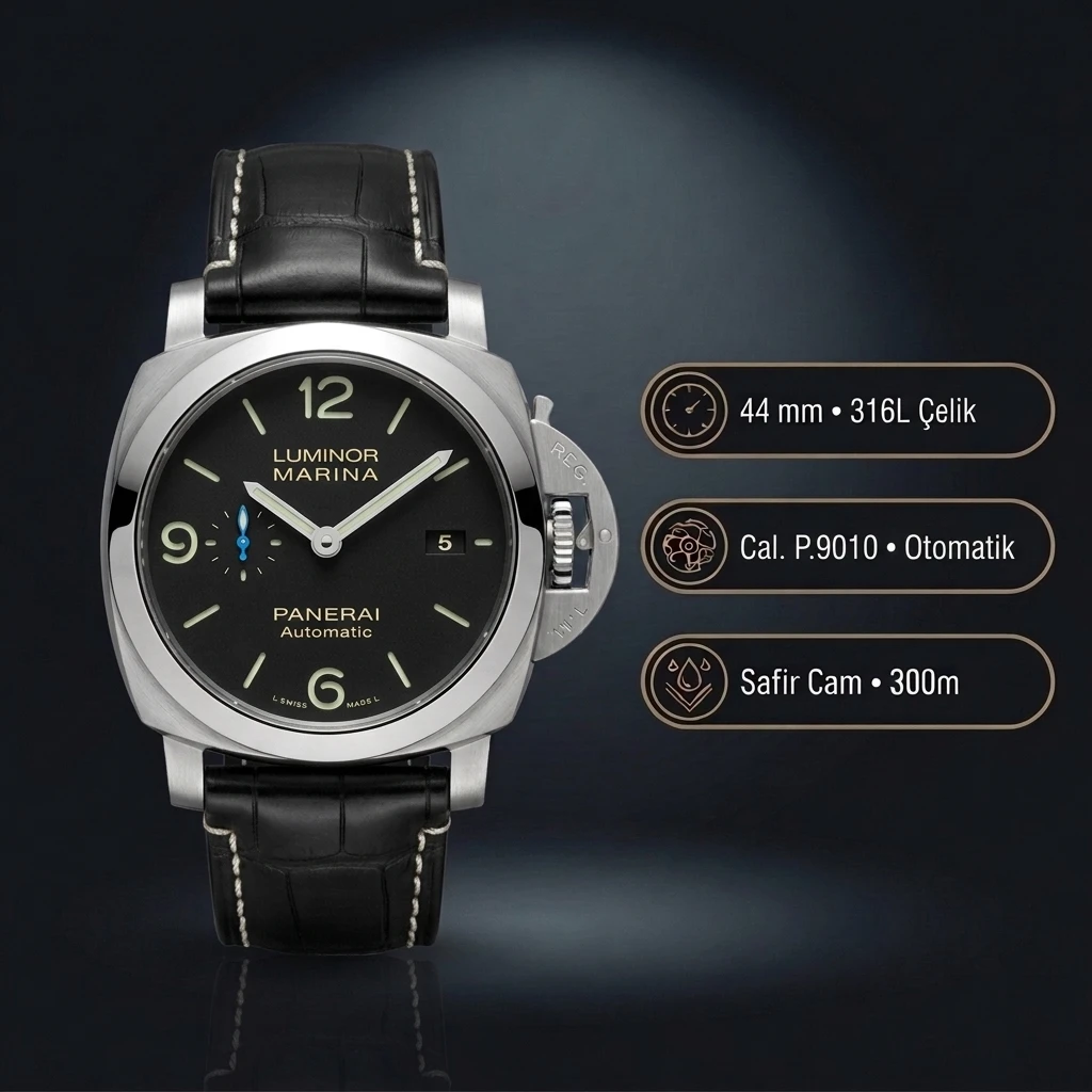 Panerai 44 mm PAM01312 Luminor Marina Siyah Kadran Deniz 2 Super Clone ETA Saat