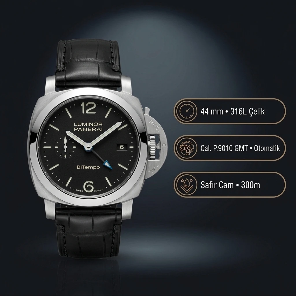 Panerai 44 mm PAM01312 Luminor Marina Siyah Kadran Klasik Super Clone ETA Saat