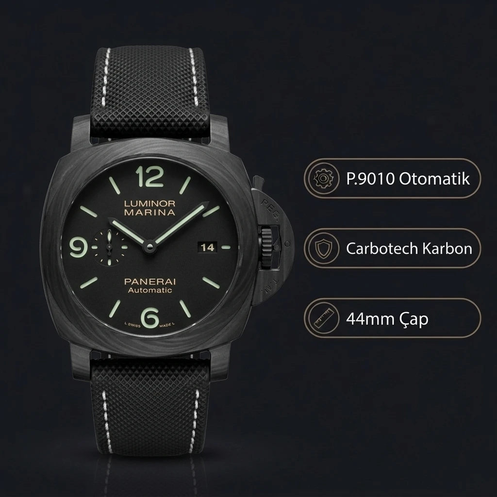 Panerai 44 mm PAM01312 Luminor Marina Siyah Kadran Siyah Super Clone ETA Saat