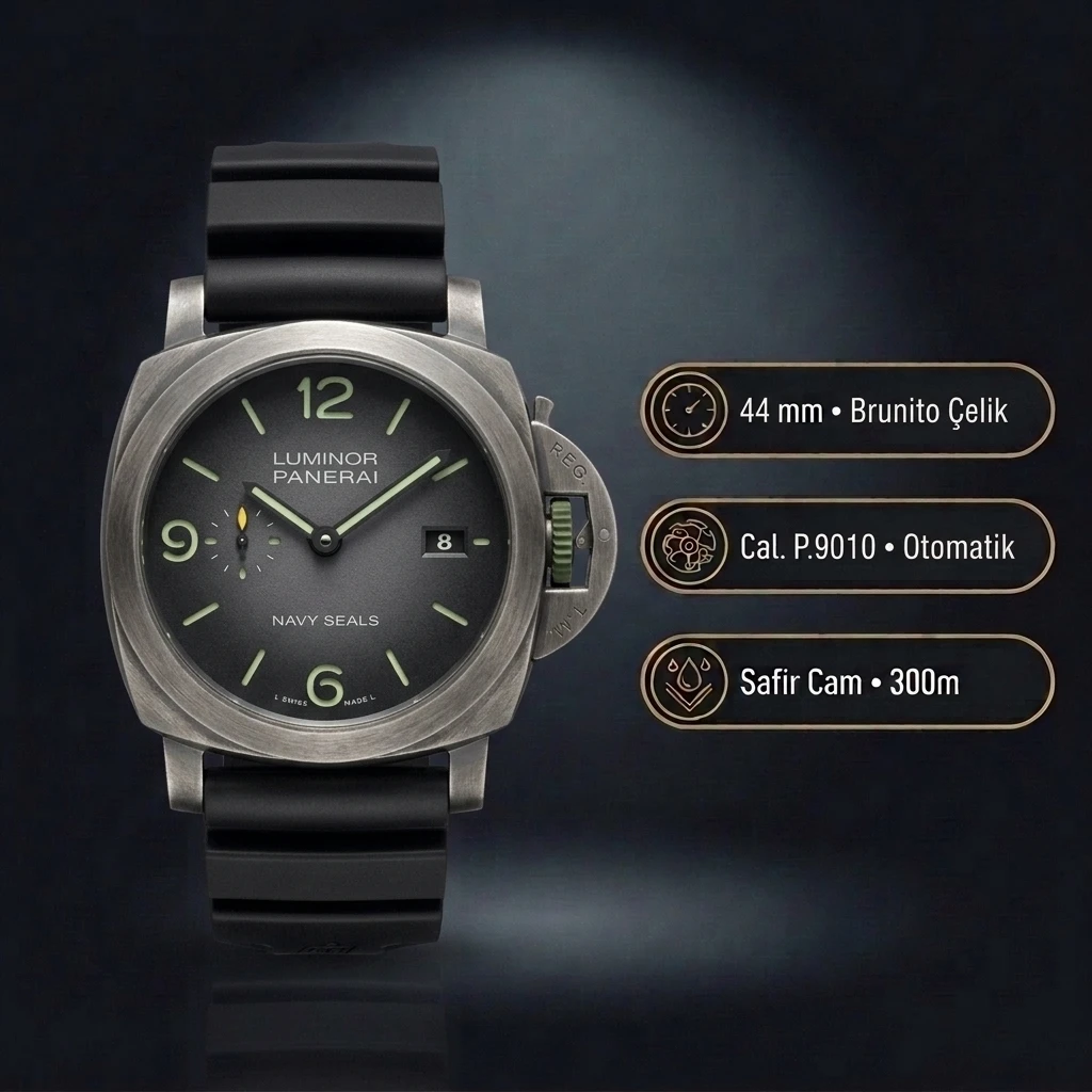 Panerai 44 mm PAM01312 Luminor Navy Seals Siyah Kadran Super Clone ETA Saat