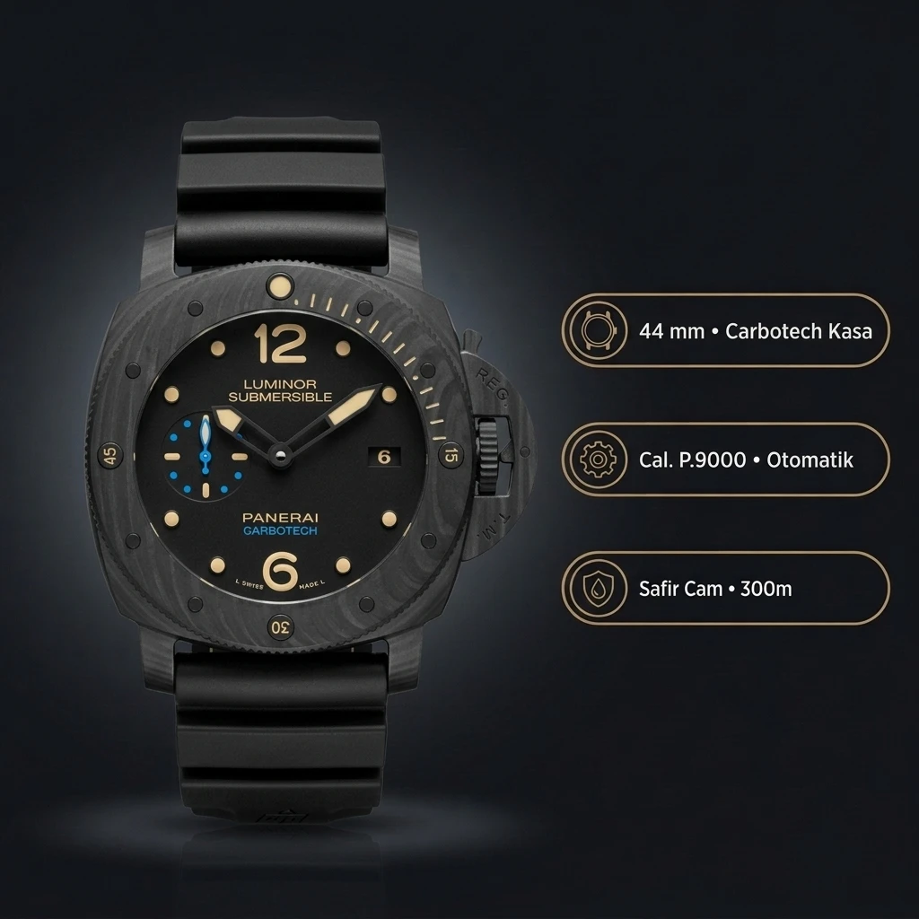 Panerai 44 mm PAM01314 Luminor Karbon Mavi Kadran Super Clone ETA Saat