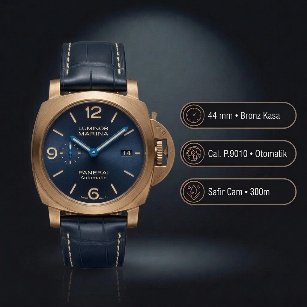 Panerai 44 mm PAM01314 Luminor Marina Bronzo Mavi Kadran Klasik Super Clone ETA Saat