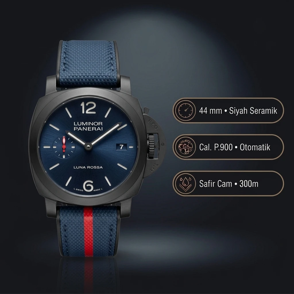 Panerai 44 mm PAM01314 Luminor Marina Karbon Mavi Kadran Klasik Super Clone ETA Saat