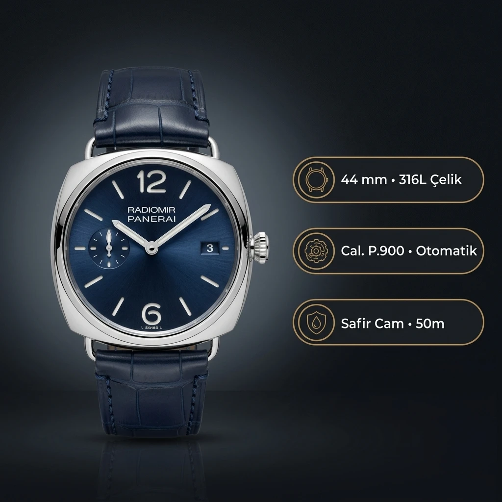 Panerai 44 mm PAM01314 Luminor Marina Mavi Kadran Klasik Super Clone ETA Saat