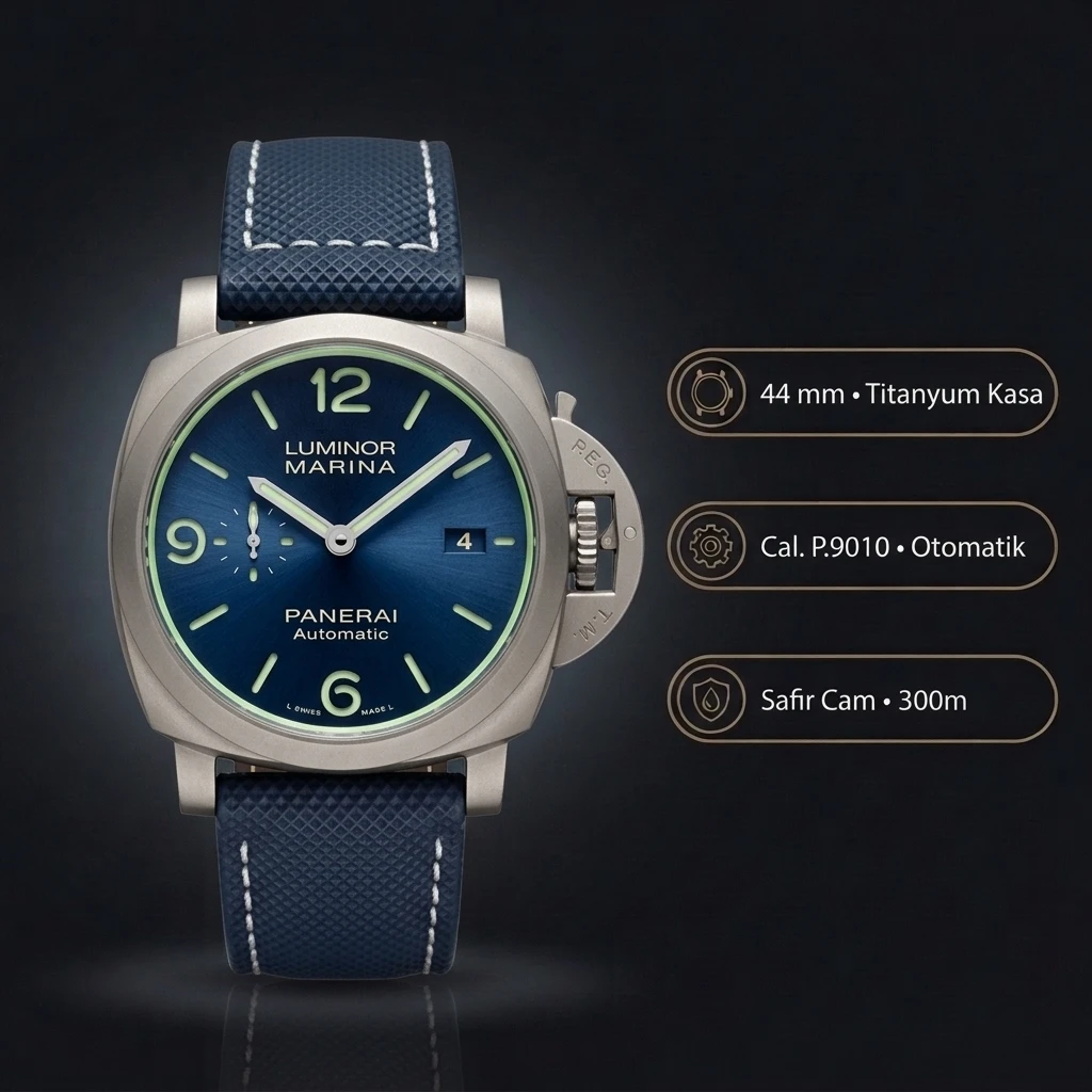 Panerai 44 mm PAM01314 Luminor Marina Mavi Kadran Titanyum Kasa Mavi Nato Kordon Super Clone ETA Saat